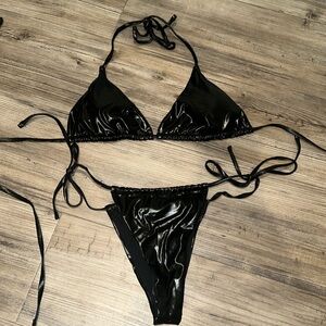 Black metallic bathing suit